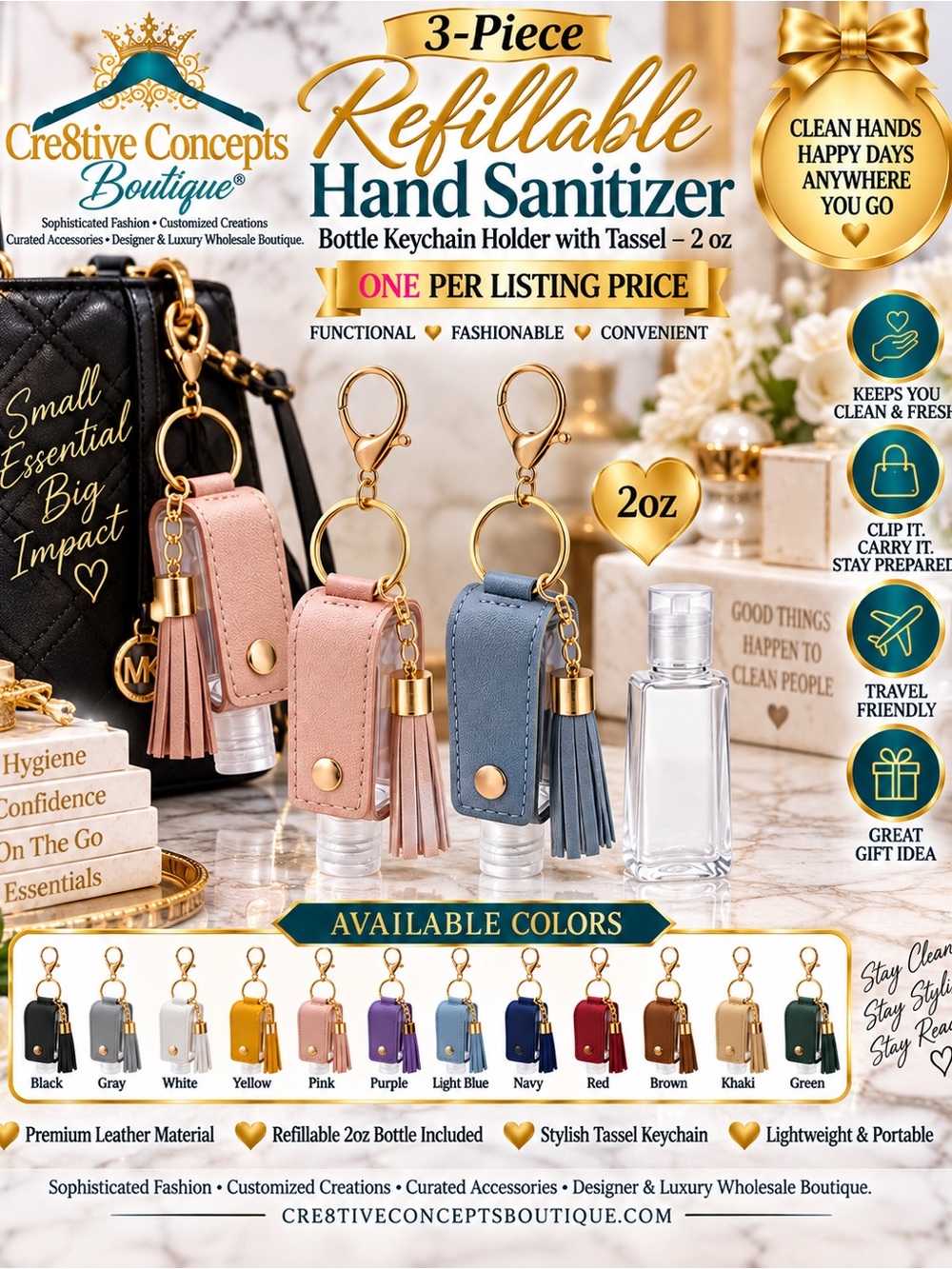 3-Piece Refillable Hand Sanitizer Bottle Keychain Holder with Tassel β 2 oz